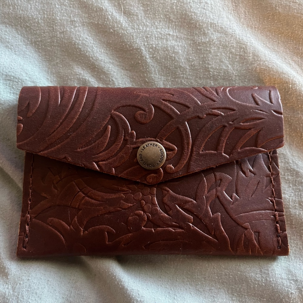 Portland Leather Embossed Brown Leather Card Holder